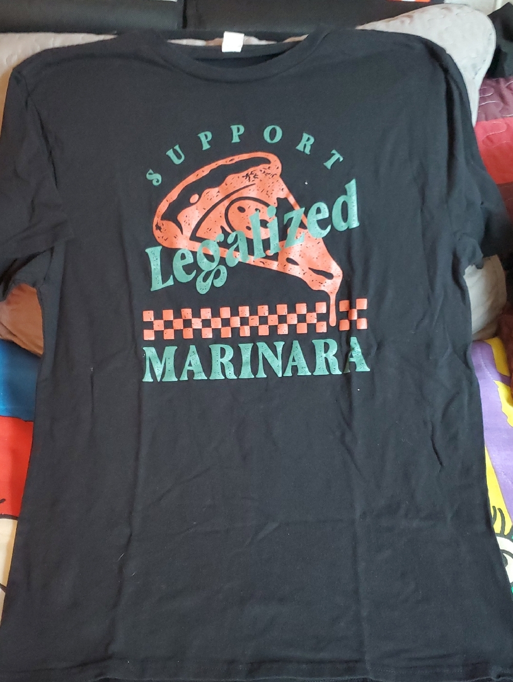 Support Legalized Marinara Graphic Tee - Black with Green & Orange Print